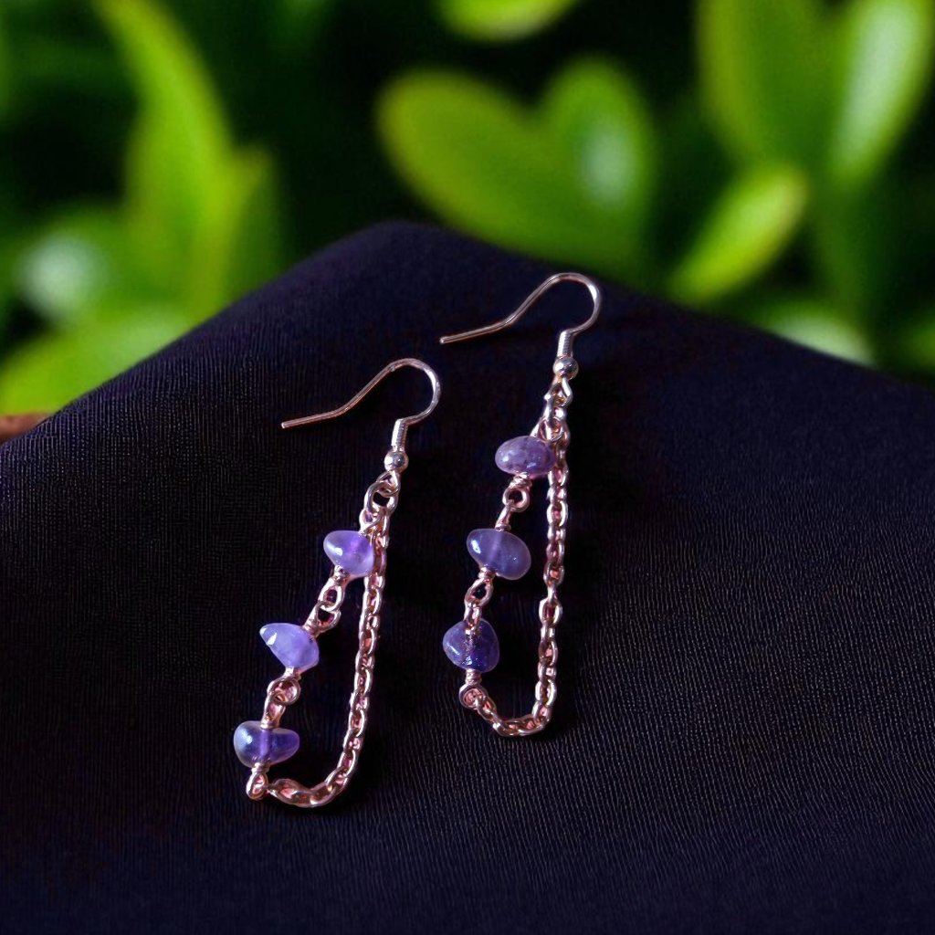 Rain Chain Amethyst Earrings, Pierced Dangle Earrings